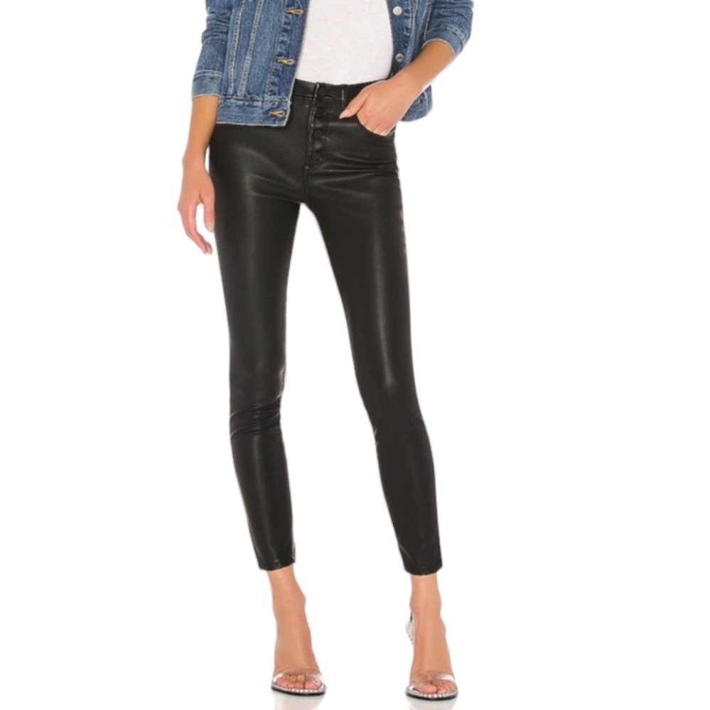 BLANKNYC Daddy Soda Pant Button Front Faux Vegan Leather Skinny Pants Black 26